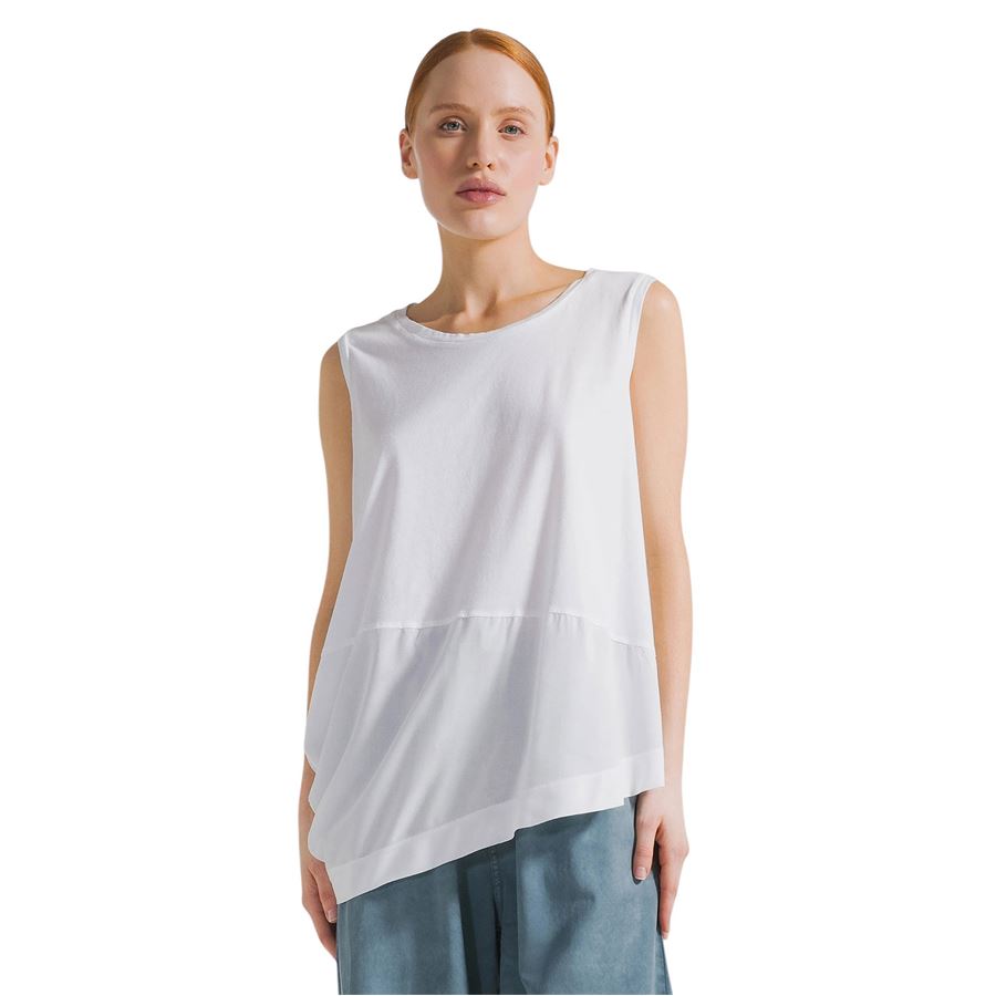 Top asimmetrico con inserti in mussola bianco da donna Deha | D2234210001